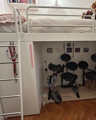 Letto soppalco singolo con armadio e scrivania 90x