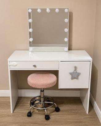 Toilette bianca specchio luminoso touch legno