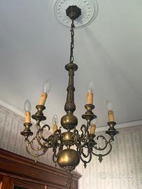 Lampadario Classico a 6 Luci in Ottone Brunito
