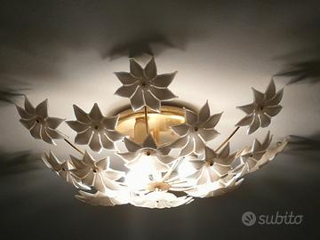 Lampadario ottone e vetro anni 70/80