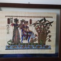 Quadro tela papiro egiziano, doppio vetro e legno