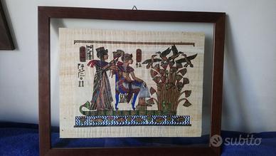 Quadro tela papiro egiziano, doppio vetro e legno