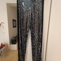 pantalone donna paillettes nero e argento
