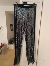 pantalone donna paillettes nero e argento