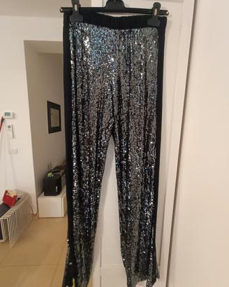 pantalone donna paillettes nero e argento