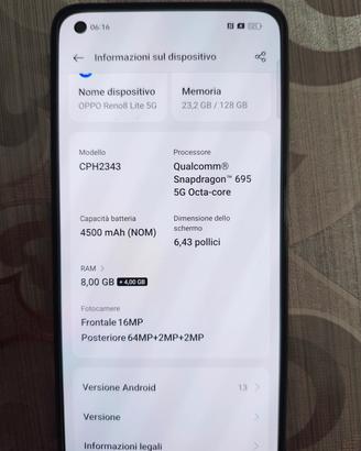 Oppo Reno 8 lite 5g  128gb