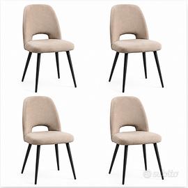 Set 4 Sedie Imbottite Moderne in Tessuto Beige