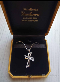 COLLANA ORO BIANCO 18KT 750 DA DONNA CROCE CON ZIR