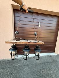 Lampadario stile nautico/navale in legno e metallo