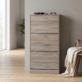 Scarpiera Legno 3 Ante 60x24x115cm Marrone Moderna