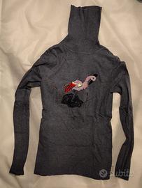 Maglia cashmere, lana a collo alto con fenicottero