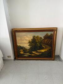Grande Quadro a Olio Paesaggio Campestre