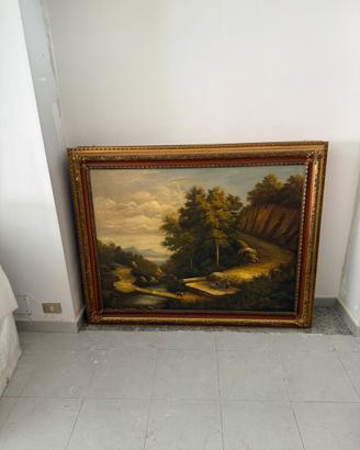 Grande Quadro a Olio Paesaggio Campestre
