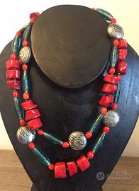 Collana Murrine e Pasta di Corallo in Argento