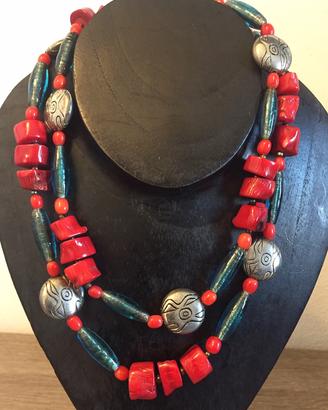 Collana Murrine e Pasta di Corallo in Argento