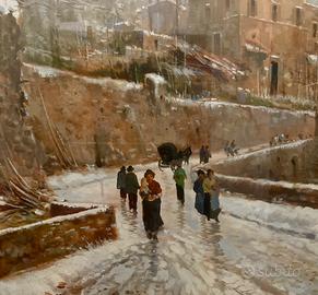 CARLO CORDUA Nevicata Olio su Tela 50x60 Autentica