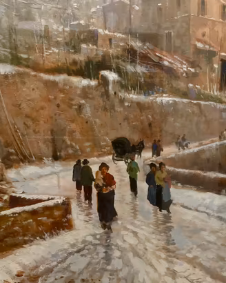 CARLO CORDUA Nevicata Olio su Tela 50x60 Autentica