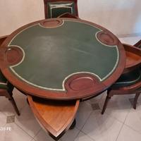 Tavolo da poker rotondo legno mogano e vera pelle