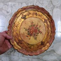 Antico vassoio fiorentino in legno dipinto cm 30