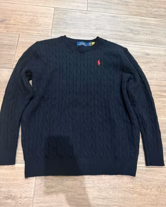 Maglione Ralph Lauren Nero trecciato-Taglia L