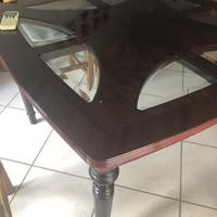 tavolo e base in piuma di mogano