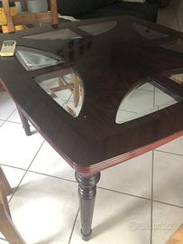 tavolo e base in piuma di mogano