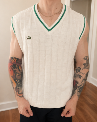 Lacoste gilet vintage bianco crema taglia L