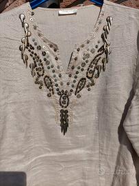 Blusa in lino vintage (anni 80) manica trequarti