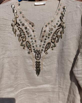 Blusa in lino vintage (anni 80) manica trequarti