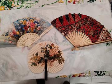  3 ventagli a mano decorati madrep bambu