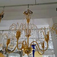 Lampadario cristalli Swarovski 5 luci ottone oro