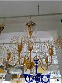 Lampadario cristalli Swarovski 5 luci ottone oro