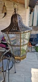 lampadario sopspensione ottone e vetro 