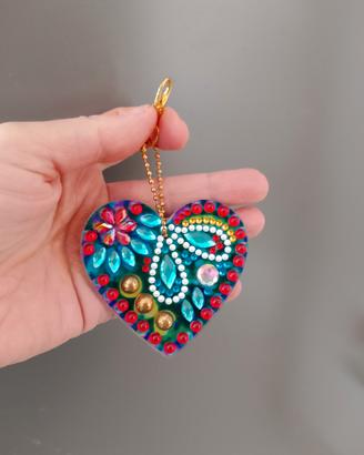 Portachiavi cuore diamond painting doppia facci