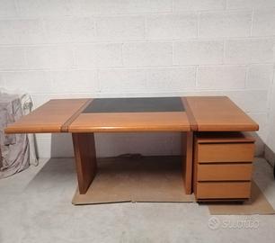 scrivania legno inserto pelle, per casa o ufficio