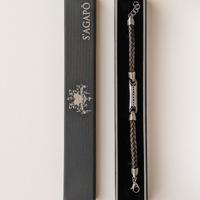 Bracciale uomo Sagapò acciaio, cuoio e zirconi