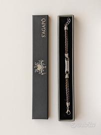 Bracciale uomo Sagapò acciaio, cuoio e zirconi
