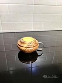 Legno di ulivo portacandela manico acciaio inox