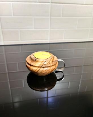 Legno di ulivo portacandela manico acciaio inox