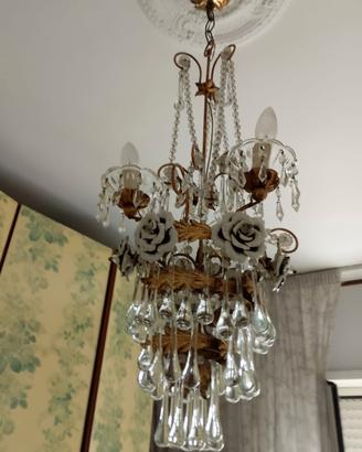 lampadario vetro con gocce di cristallo - effetto