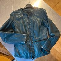 Chiodo Bomboogie azzurro, pelle,  borchie quadrate