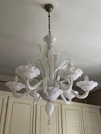 Lampadario in vetro soffiato di Murano bianco