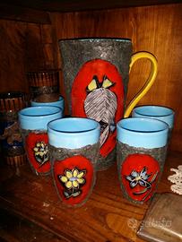 Brocca +4  bicchieri  anni 50 in lava