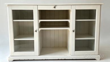 Credenza Bassa Bianca 2 Ante Vetro + Cassetto