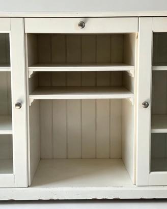 Credenza Bassa Bianca 2 Ante Vetro + Cassetto