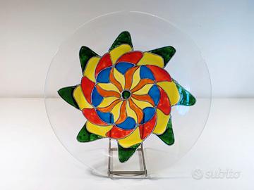 Piatto in Vetro Dipinto a Mano motivo astratto