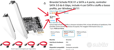 Scheda PCIE X1 a SATA a 4 porte NUOVO