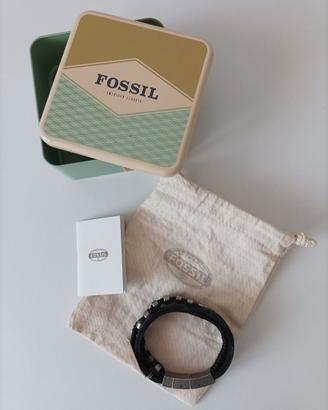 Bracciale Fossil in acciaio e cuoio