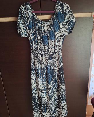 Abito lungo Ragno bianco nero blu rose blu - nuovo