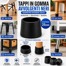 25pz Tappo gomma nero copripiede avvolgente 25mm